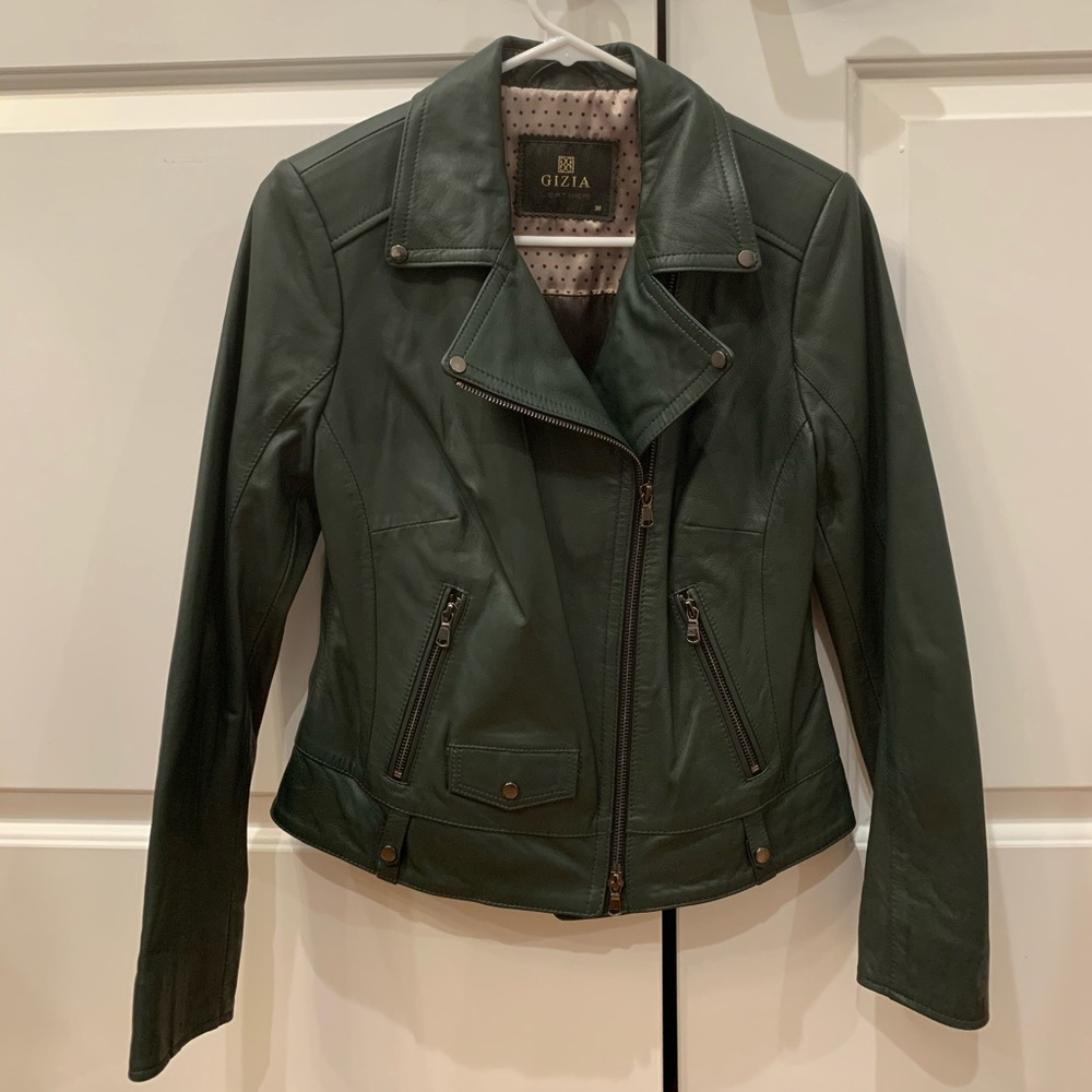 Dark Green Leather Moto Jacket